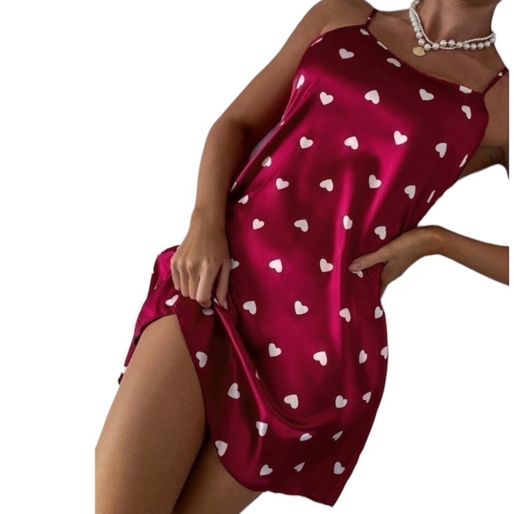 Red & white hearts satin nightgown. New. - Picture 2 of 10